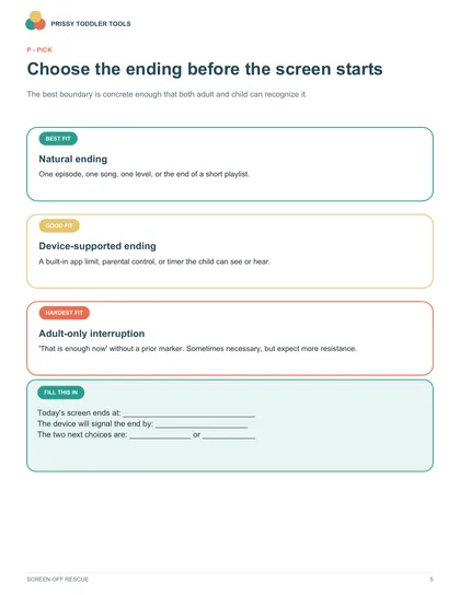 A page for choosing how screen time will end