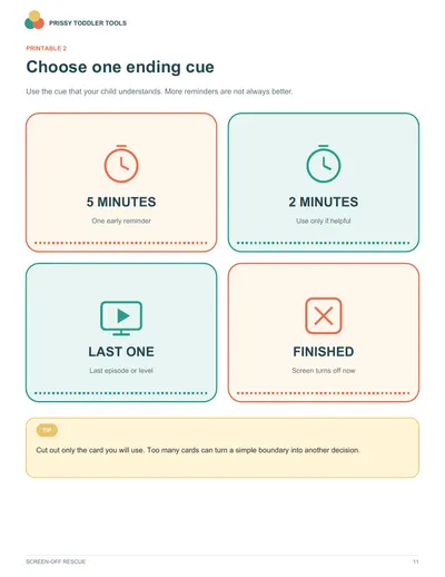Printable visual cards for ending screen time